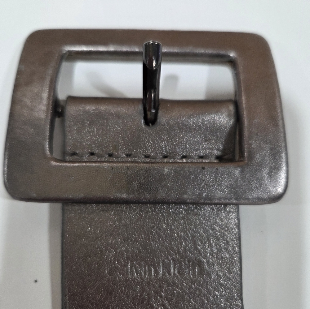 Calvin Klein Platinum Color Wide Leather Belt - Picture 7 of 7
